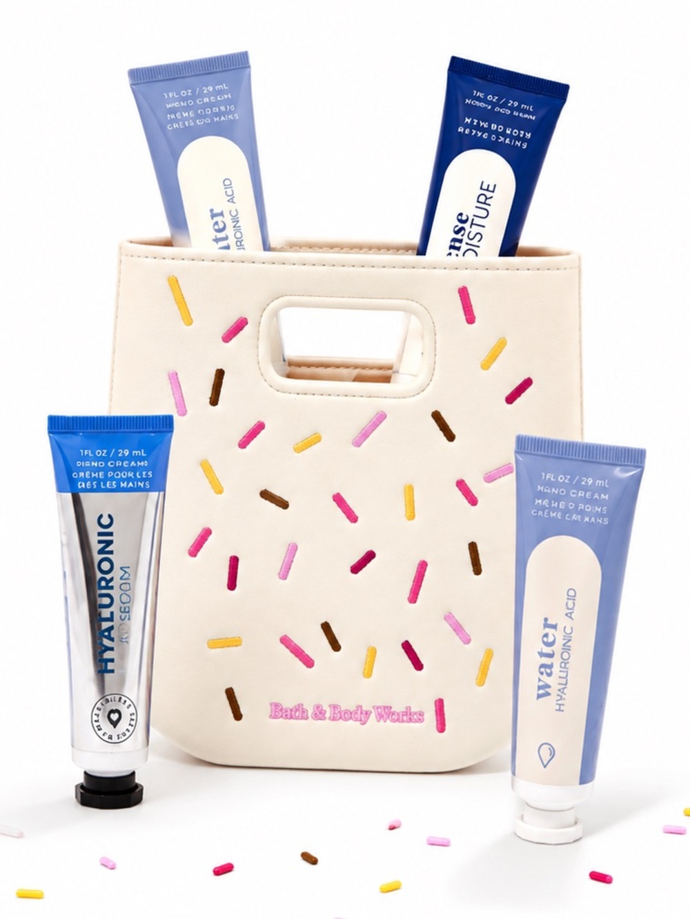NEW - Bath & Body Works Cream Sprinkle Tote with 4 Moisturizing Hand Creams